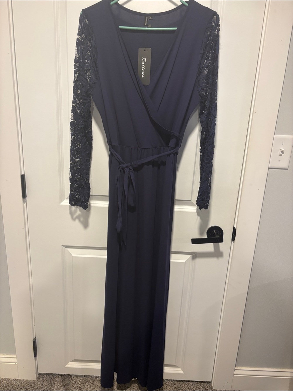 Navy Lace Long Sleeve Maxi Dress